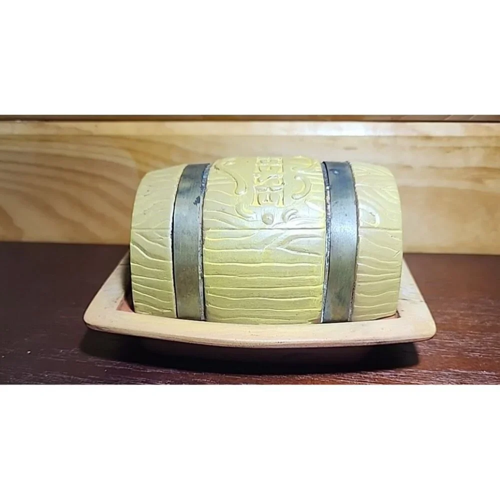 Lipper & Mann Creations Ceramic Barrel Cheese Keeper & Serving Dish Mid Century